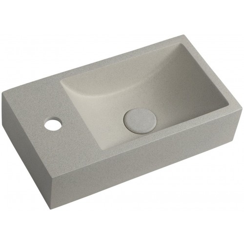 CREST L Betonové umyvadlo včetně výpusti, 40x22cm, levé, bílý pískovec AR410 CREST L Betonové umyvadlo včetně výpusti, 40x22cm, levé, bílý pískovec AR410