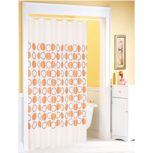 AQUALINE sprchový závěs 180 x 200cm, bílá s oranžovými kruhy 23847 AQUALINE sprchový závěs 180 x 200cm, bílá s oranžovými kruhy 23847