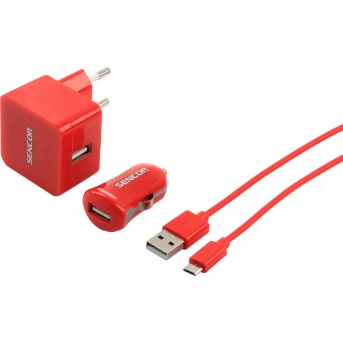 SENCOR KIT SCO 516-000RD USB kabel, nabíječka červená 1M/WALL/CAR 30015739