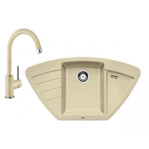 BLANCO SET 12 dřez ZIA 9 E + dřezová baterie MIDA béžová champagne BLANCO SET 12 dřez ZIA 9 E + dřezová baterie MIDA béžová champagne