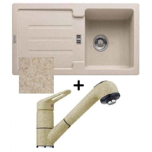 Franke SET G28 granitový dřez STG 614 pískový melír + dřezová baterie FC 9547.085