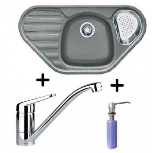 Franke SET G45 granitový dřez COG 651 E šedý + dřezová baterie FC 9541.031 + dávkovač FD 300