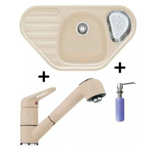 Franke SET G48 granitový dřez COG 651 E sahara + dřezová baterie FC 9547.082 + FD 300