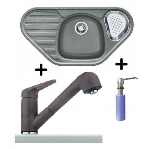 Franke SET G48 granitový dřez COG 651 E šedý kámen + dřezová baterie FC 9547.084 + FD 300