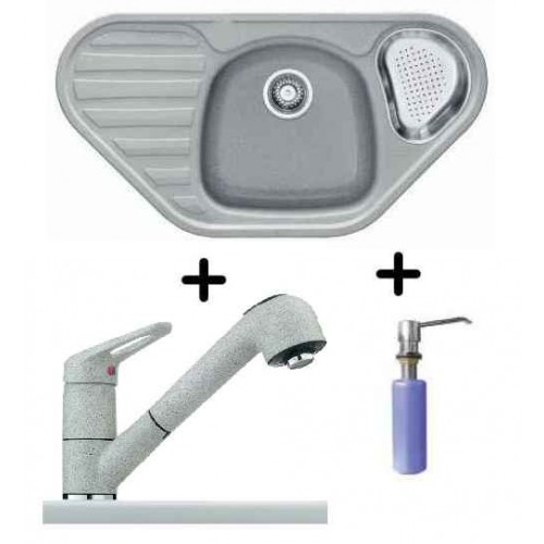 Franke SET G48 granitový dřez COG 651 E stříbrná + dřezová baterie FC 9547.098 + FD 300