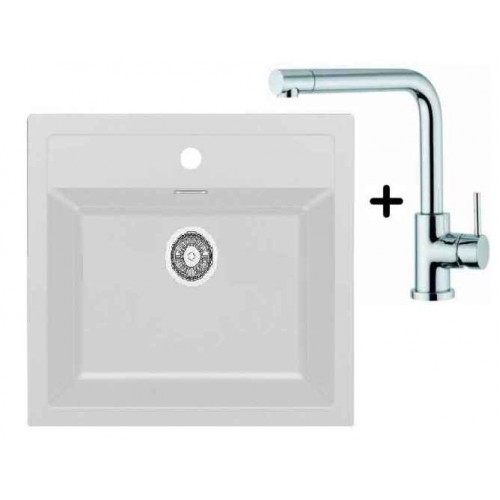 Franke SET T13 tectonitový dřez SID 610 bílá + dřezová baterie Samoa