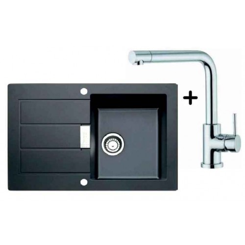 Franke SET T14 tectonitový dřez SID 611-78 černá + dřezová baterie Samoa