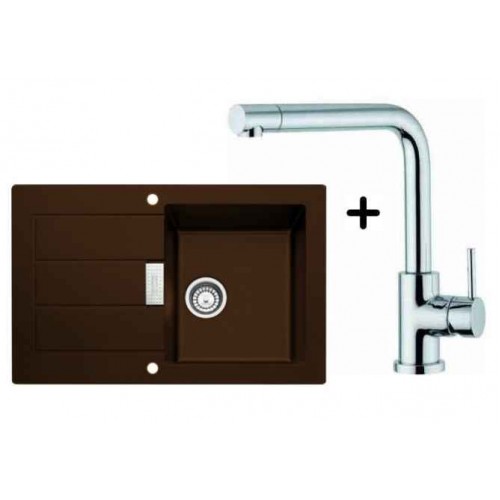 Franke SET T14 tectonitový dřez SID 611-78 hnědá + dřezová baterie Samoa