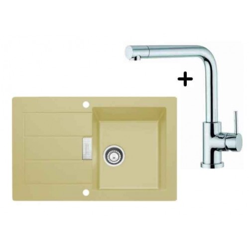 Franke SET T14 tectonitový dřez SID 611-78 kávová + dřezová baterie Samoa