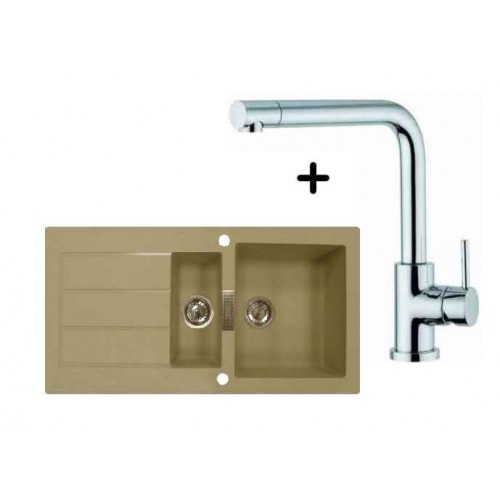 Franke SET T16 tectonitový dřez SID 651 kávová + dřezová baterie Samoa