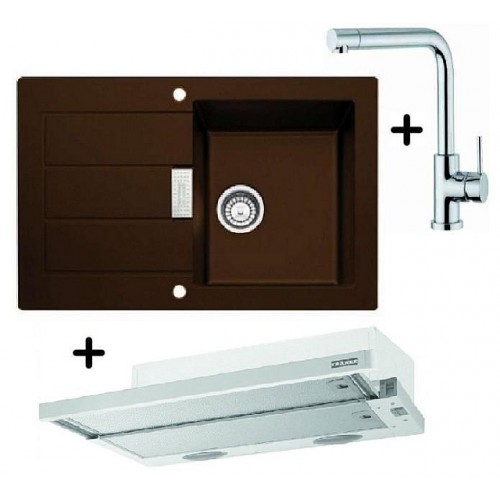 Franke SET T18 tectonitový dřez SID 611-78 hnědá + dřezová baterie Samoa + FTC 6032 GR/XS