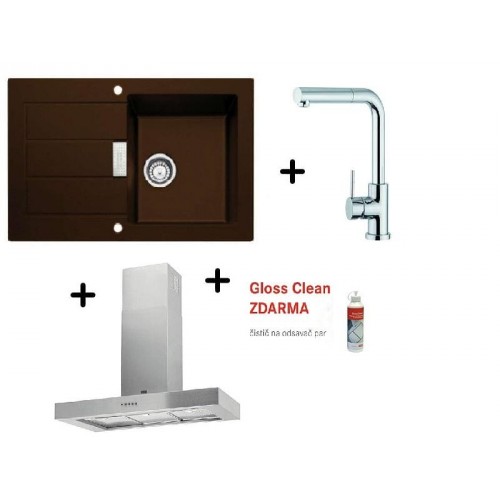 Franke SET T20 tectonitový dřez SID 611-78 hnědá + dřezová baterie FN 0147 + odsávač par FDF 9046 XS