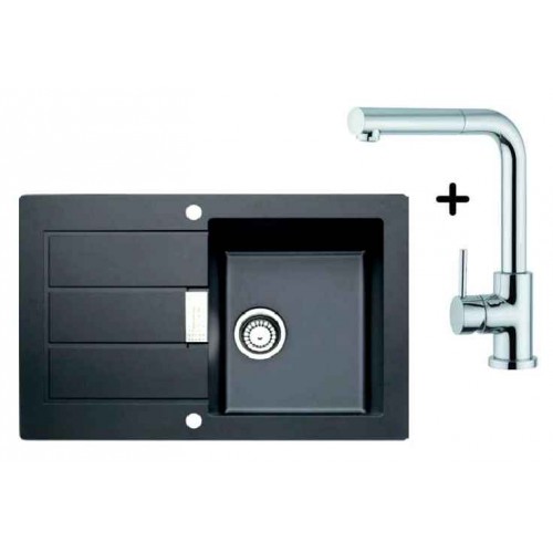 Franke SET T2 tectonitový dřez SID 611-78 černá + dřezová baterie FN 0147
