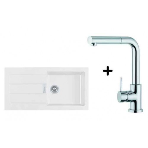 Franke SET T4 tectonitový dřez SID 611 bílá + dřezová baterie FN 0147