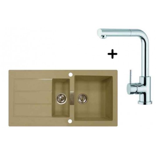 Franke SET T6 tectonitový dřez SID 651 kávová + dřezová baterie FN 0147