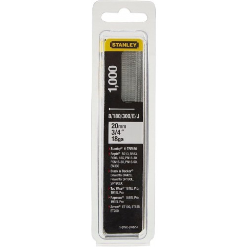 STANLEY 1-SWKBN075T 20mm/3/4"/18 Kolářské hřebíky typ 8/300/E/J, 1000ks STANLEY 1-SWKBN075T 20mm/3/4"/18 Kolářské hřebíky typ 8/300/E/J, 1000ks