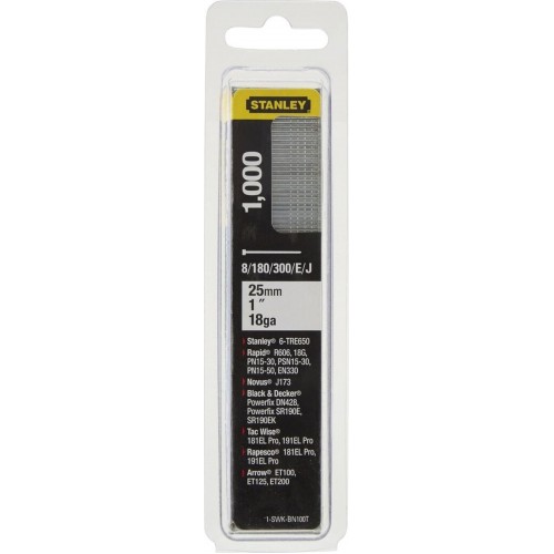 STANLEY 1-SWKBN100T 25mm/1"/18 Kolářské hřebíky typ 8/300/E/J, 1000ks STANLEY 1-SWKBN100T 25mm/1"/18 Kolářské hřebíky typ 8/300/E/J, 1000ks