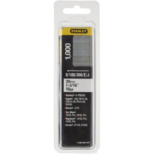 STANLEY 1-SWKBN1187T 30 mm/1 3/16"/18 Kolářské hřebíky typ 8/300/E/J, 1000ks STANLEY 1-SWKBN1187T 30 mm/1 3/16"/18 Kolářské hřebíky typ 8/300/E/J, 1000ks
