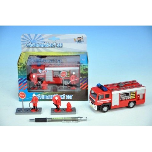 Auto hasiči, kov,13cm, s postavičkami, na baterie, se světlem, se zvukem 00065689