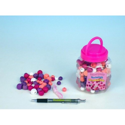 Korálky dřevo růžovo-fialové 200ks v dóze 00024621