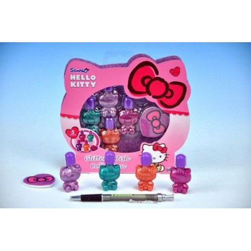 Sada laků na nehty Hello Kitty 5cm 4ks + flitry + pilník v krabičce 00097029