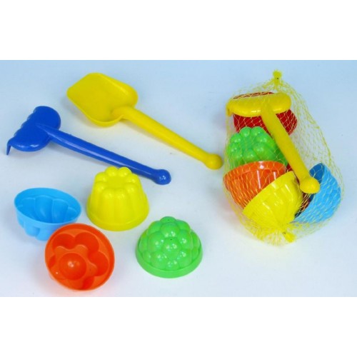 Sada na písek plast lopatka, hrabičky, 4ks bábovky 49019009 Sada na písek plast lopatka, hrabičky, 4ks bábovky 49019009