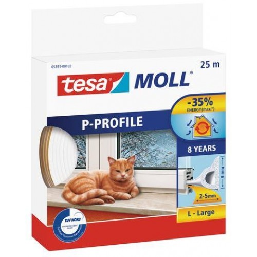 TESA MOLL Gumové těsnění, bílé, na okna a dveře, P profil, 25m 05391-00102-00