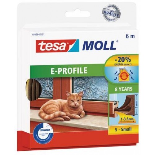 TESA MOLL Gumové těsnění, hnědé, na okna a dveře, E profil, 6m 05463-00123-00