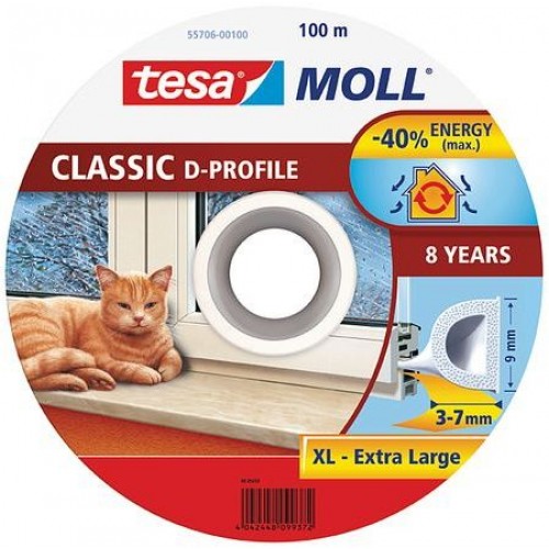 TESA MOLL Gumové těsnění, bílé, na okna a dveře, D profil, buben 100m 55706-00100-00 TESA MOLL Gumové těsnění, bílé, na okna a dveře, D profil, buben 100m 55706-00100-00