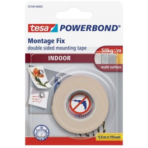 TESA Powerbond Montážní oboustranná pěnová páska pro interiér, bílá, 1,5m x 19mm 55740-00003-02