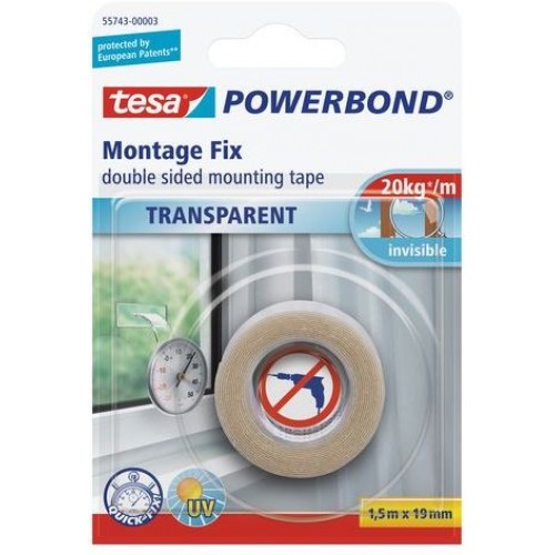 TESA Powerbond Montážní oboustranná pěnová páska na sklo, průhledná, 1,5m x 19mm 55743-00003-02 TESA Powerbond Montážní oboustranná pěnová páska na sklo, průhledná, 1,5m x 19mm 55743-00003-02