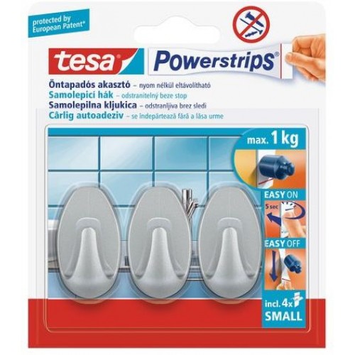 TESA Powerstrips háček oválný malý matný chrom, nosnost 1kg 57519-00101-01