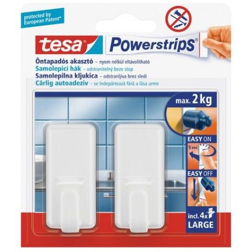 TESA Powerstrips háček obdélníkový velký bílý plast, nosnost 2kg 58010-00131-01