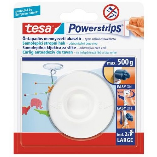 TESA Powerstrips háček na strop, kruhový O 6cm, otočný, bílý plast, nosnost 500g