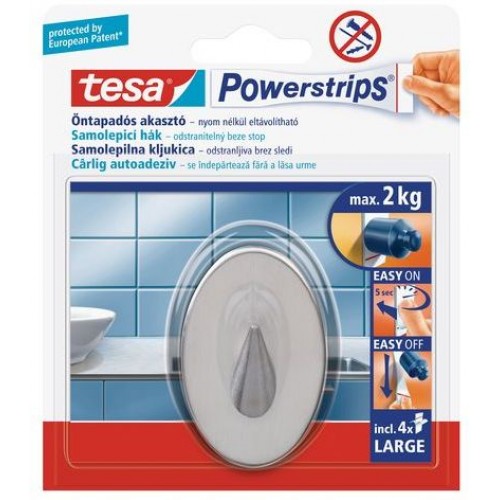 TESA Powerstrips háček velký oválný háček, nerez ocel, nosnost 2kg 58121-00101-01