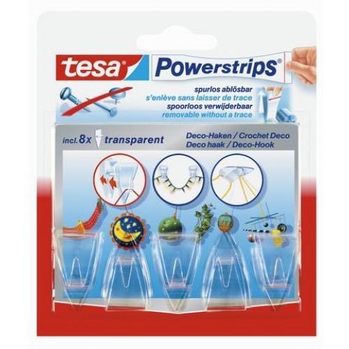 TESA Powerstrips háček Deco - malý, průhledný na sklo, pro zavěšování dekorací 58900-00018-00