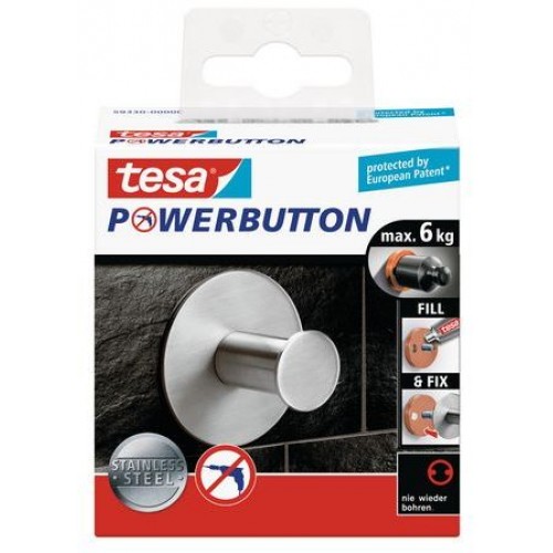 TESA Powerbutton háček CLASSIC, matná nerez ocel, kruhový, nosnost 6kg 59330-00000-00