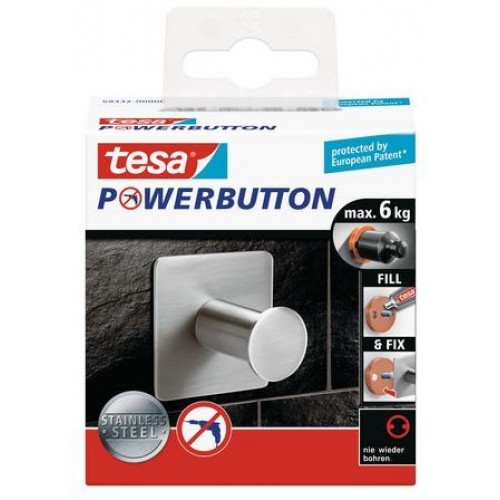 TESA Powerbutton háček CLASSIC, matná nerez ocel, čtvercový, nosnost 6kg 59332-00000-00