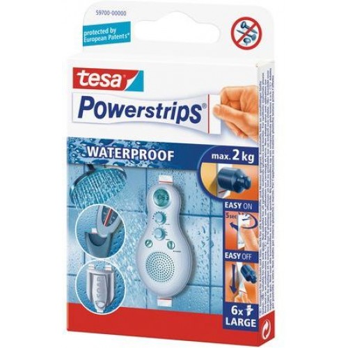 TESA Powerstrips Waterproof, oboustranné proužky, voděodolné, bílé, nosnost 2kg 59700-00000-00 TESA Powerstrips Waterproof, oboustranné proužky, voděodolné, bílé, nosnost 2kg 59700-00000-00