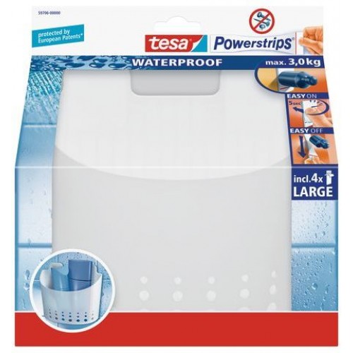 TESA Powerstrips Waterproof háček voděodolný, velký košík, bílý plast, nosnost 3kg 59706-00000-01