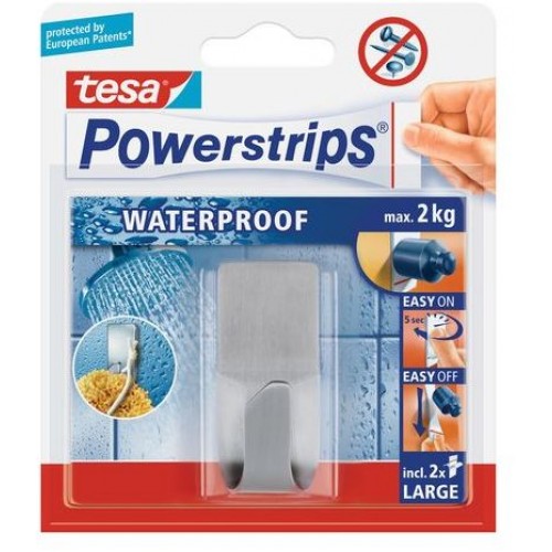 TESA Powerstrips Waterproof háček voděodolný, obdélníkový velký, nerez ocel, nosnost 2kg 59707-00000-01