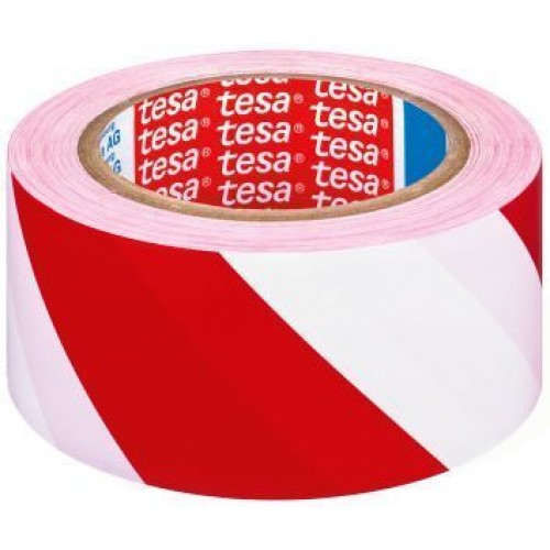 TESA Vyznačovací páska PVC pro trvalé značení, červeno-bílé šrafování, 33m x 50mm 60760-00092-01