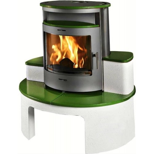 THORMA CORTINA Krbová kamna šedá/keramika olivovozelená