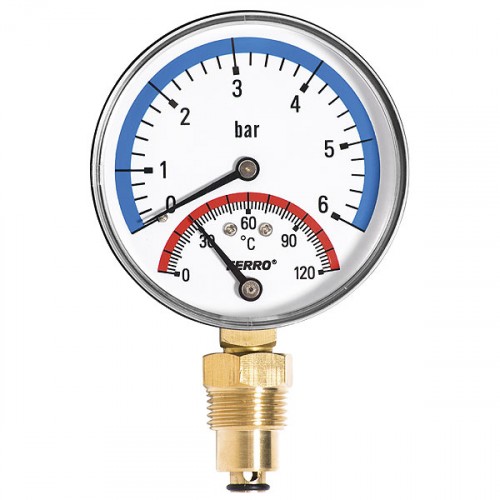 NOVASERVIS Termomanometr 80mm 1/2" radiální 0-6 bar, 0-120°C TM80R