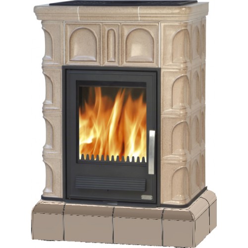 ABX Britania K, kachlová kamna na dřevo s kombi vložkou (litina/plech), kachlový sokl, ahorn