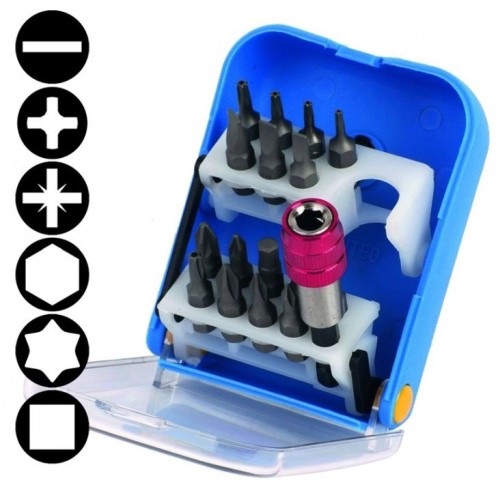 Bity 1/4" PL - PH - PZ - Inbus - Torx - Robertson, sada 18 dílů, 100-00486