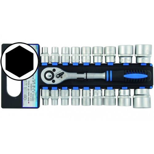Gola sada 1/2", 6ti hran 8 - 32 mm, v pořadači, 19 dílů, 100-00106 Gola sada 1/2", 6ti hran 8 - 32 mm, v pořadači, 19 dílů, 100-00106