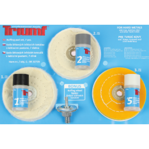 Kotouče leštící, látkové, leštící pasty, sada 7 dílů, 100-06408 Kotouče leštící, látkové, leštící pasty, sada 7 dílů, 100-06408