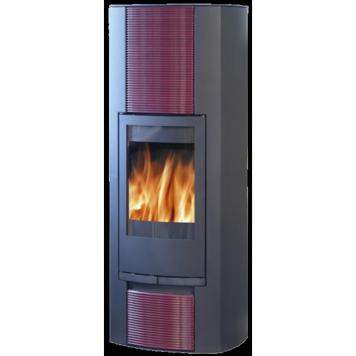 ABX Turku Aqua Krbová kamna na dřevo s teplovodním výměníkem, kachle bordó
