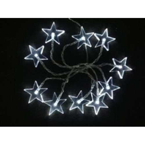 Vánoční řetěz, 1,5 m, 10x LED hvězdy, 2x AA, bílé světlo, transpar.kabel 1V51-W VS1V52W